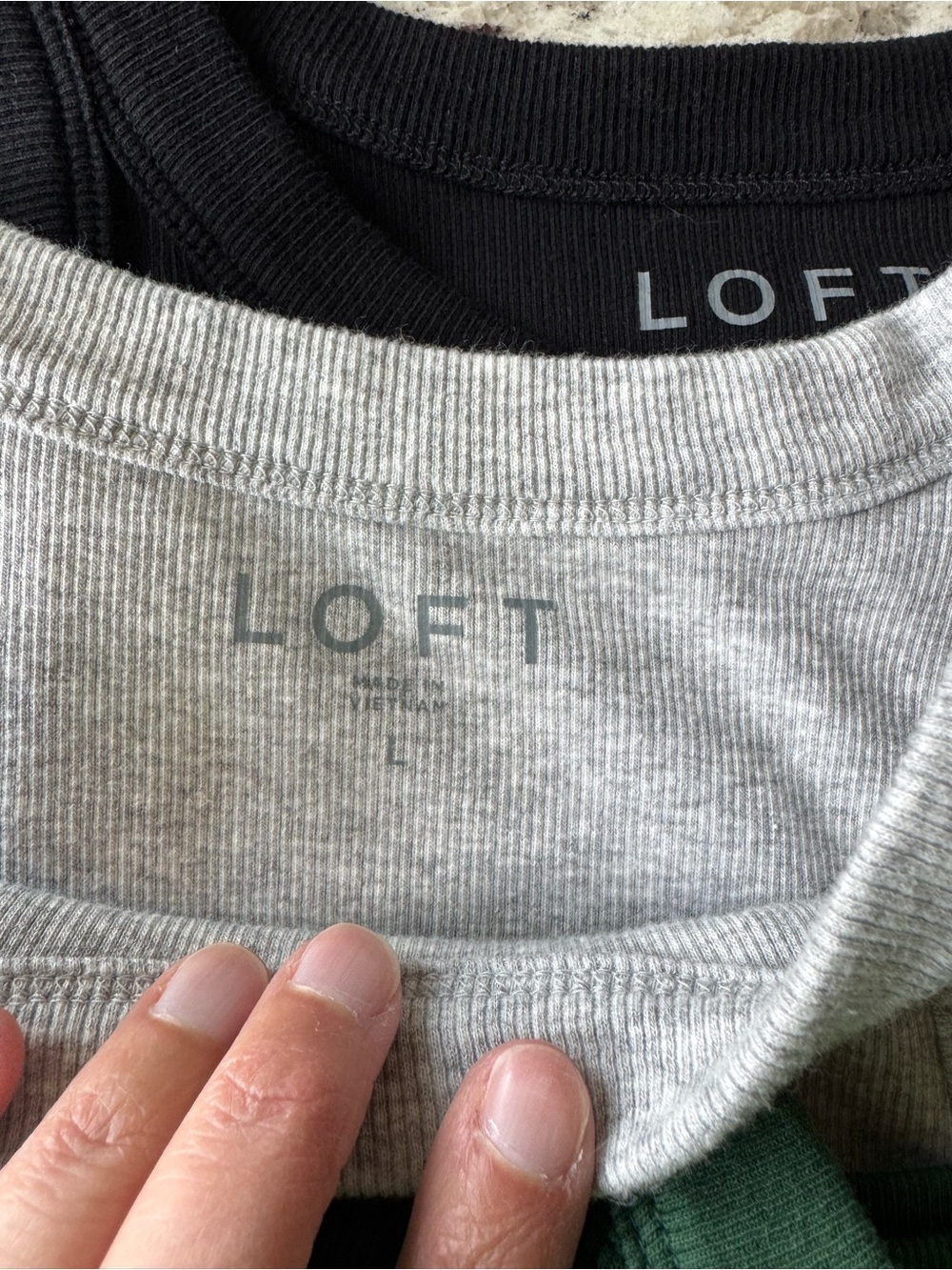 LOFT Ribbed Scoop Tank Top Trio — Green, Light Heather Gray, Black - Picture 3 of 4